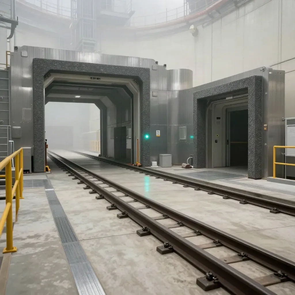Zone réacteur prête pour inspection, avec capots remis en place et halo industriel discret.